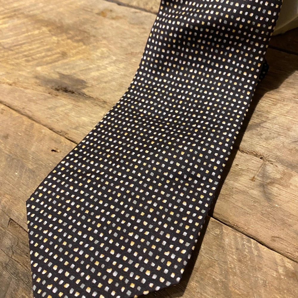 Vintage 100% Silk Tie by Jim Thompson in Brown, Beige, Gold, and Silver